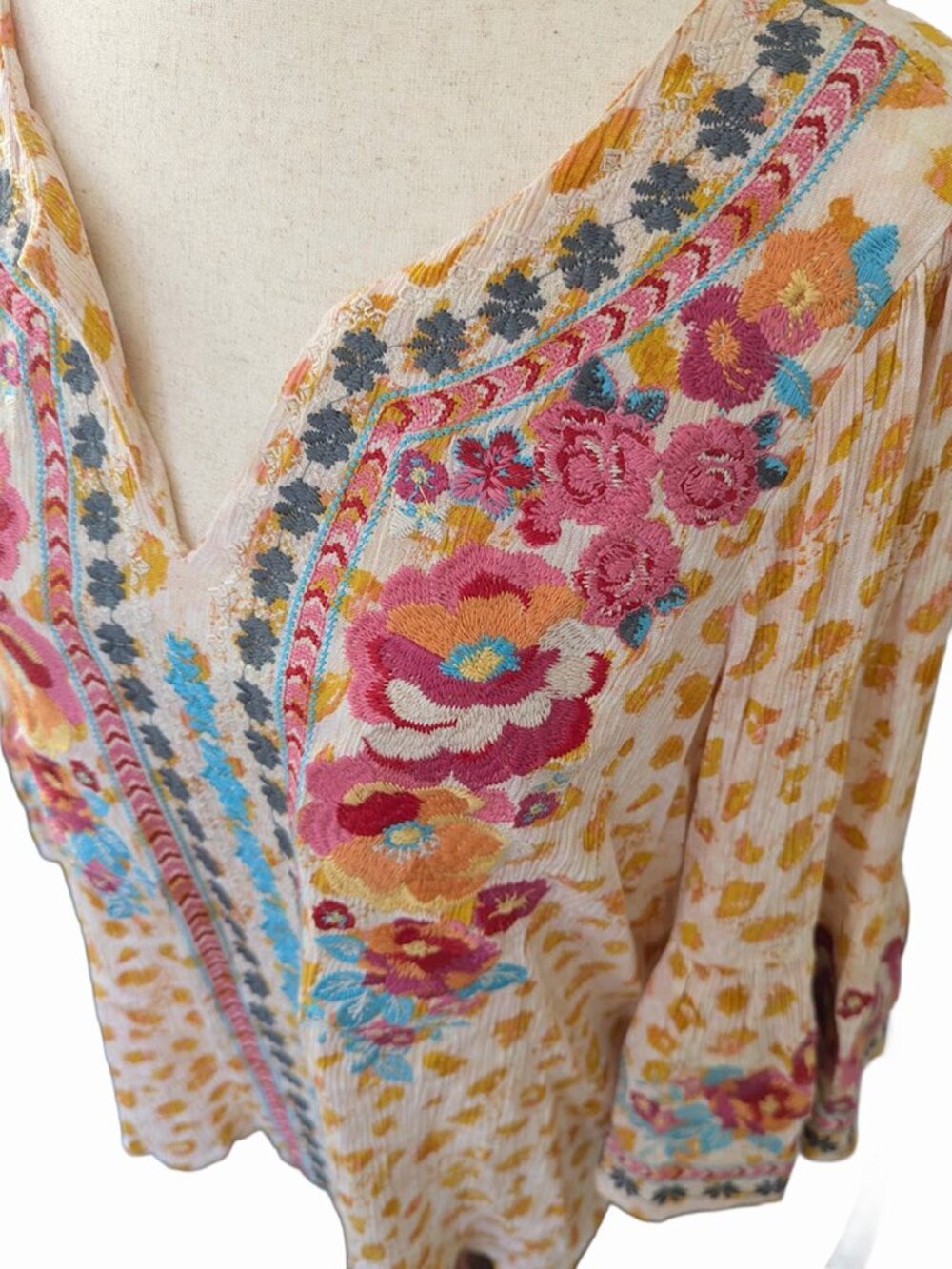 Savanna Jane Cream and Camel Boho Embroidery Top - Picture 7 of 16